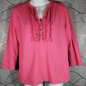 Chaps Classics women's Y2K pink polka dot 3/4 sleeved top size L